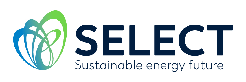 Logo SELECT z hasłem ‘Sustainable energy future’ – nowoczesna grafika w odcieniach niebieskiego i zielonego, promująca wydarzenie SELECT Spring Seminar 2025